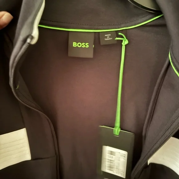 BOSS Men's Black and White Zip Up Sweater brand new never worn